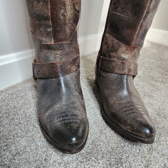 Tall Brown Distressed Leather Harness Cowboy Boot Size 7.5 - Picture 2 of 10